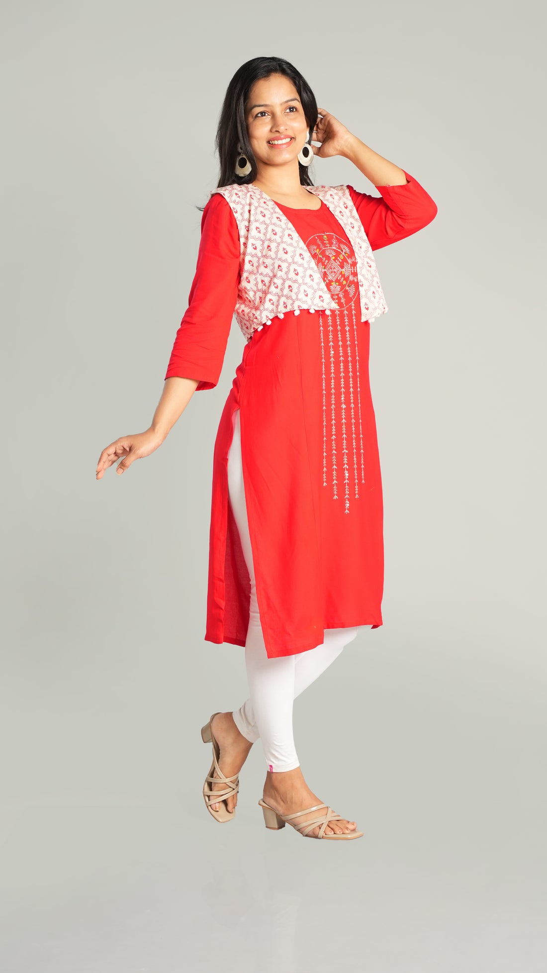 Rayon Sequin Work Kurti with Cotton Blended Koti