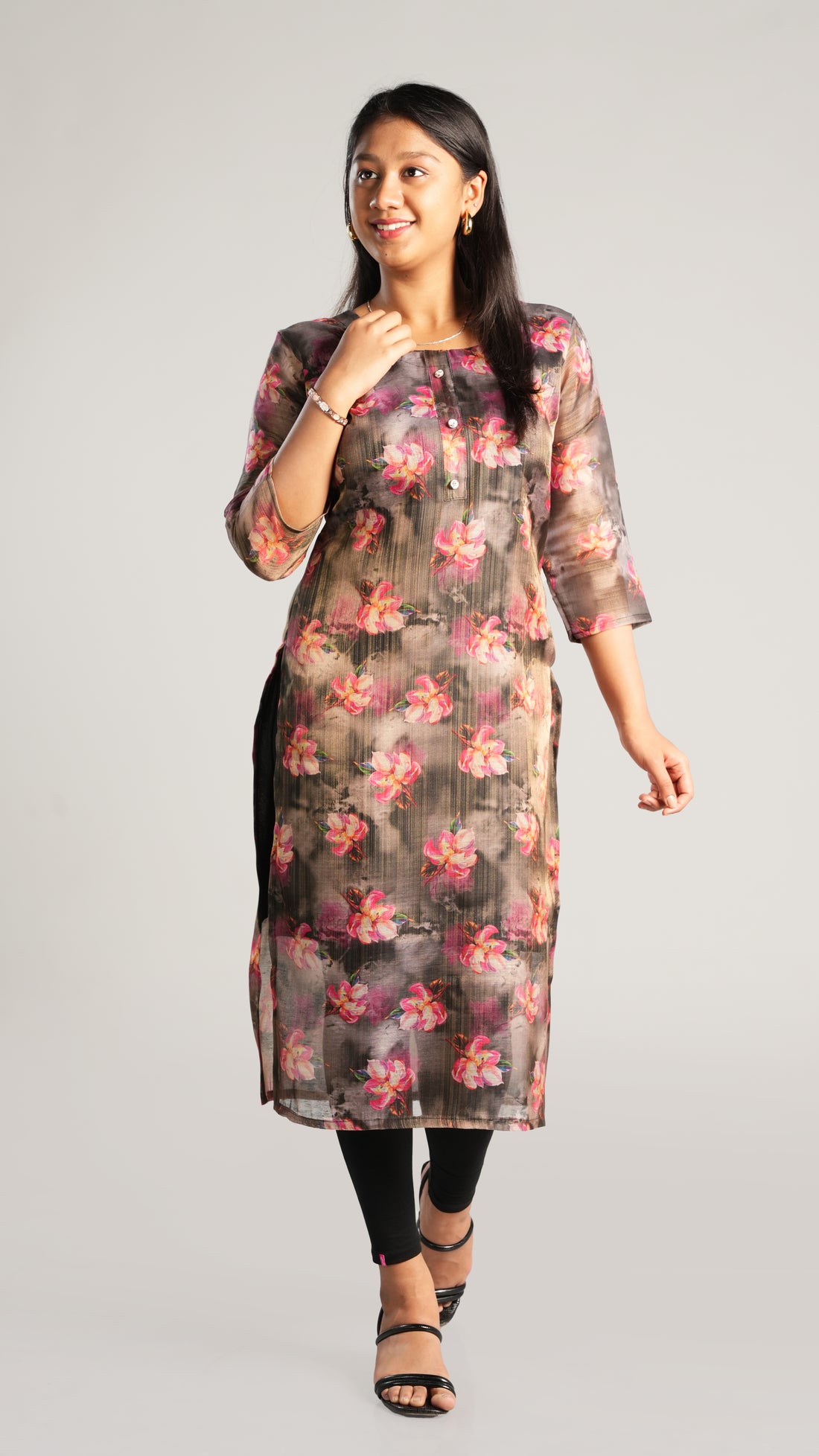 Floral Print Organza Kurti