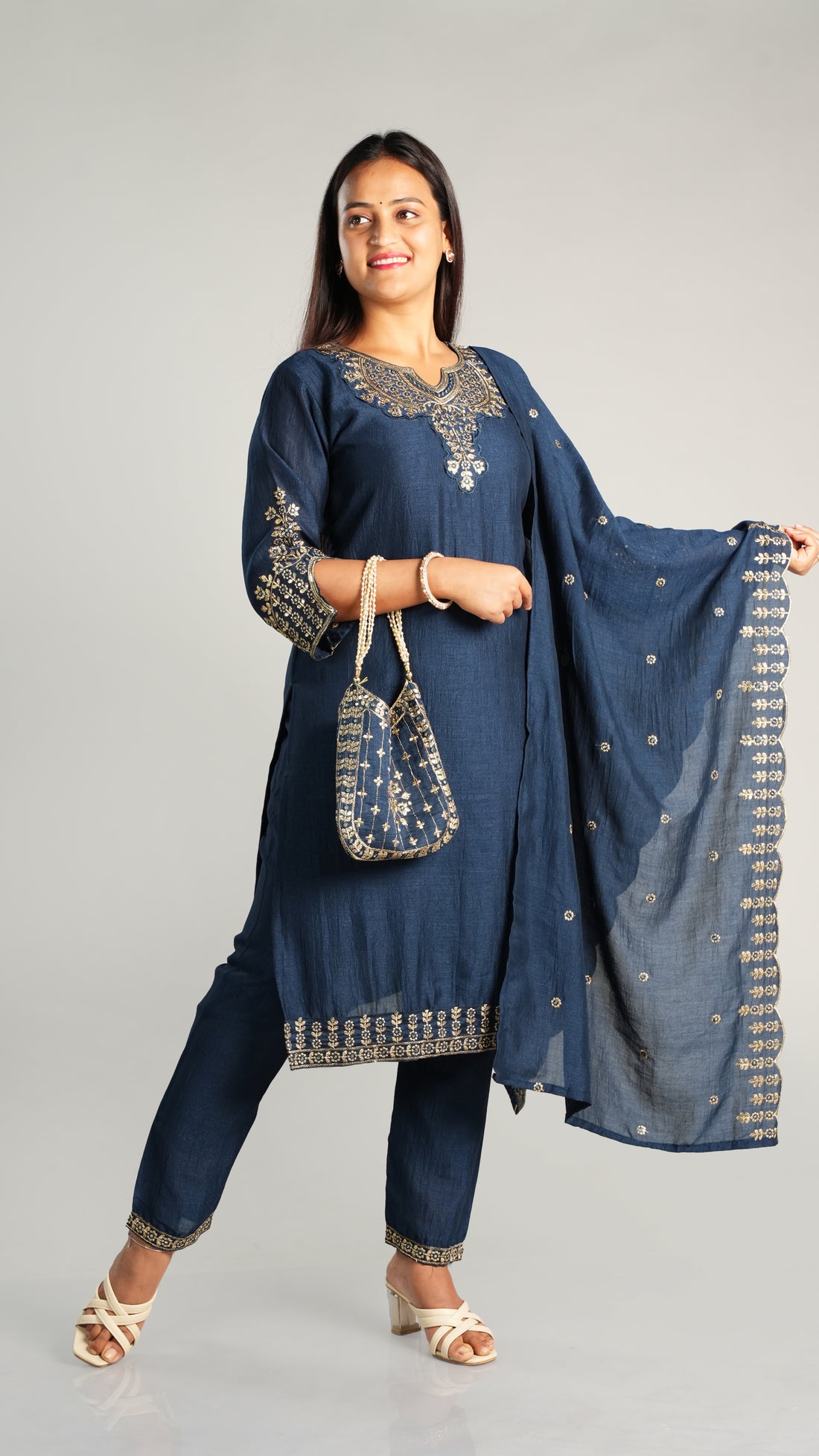 Silk Suit Set with Potli Bag