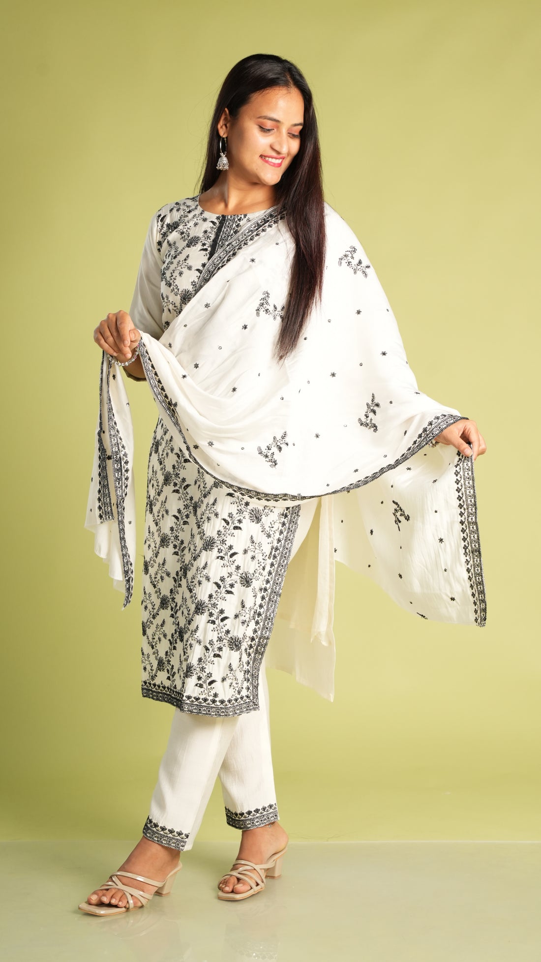 Embroidered Kurta with Straight Pant and Dupatta