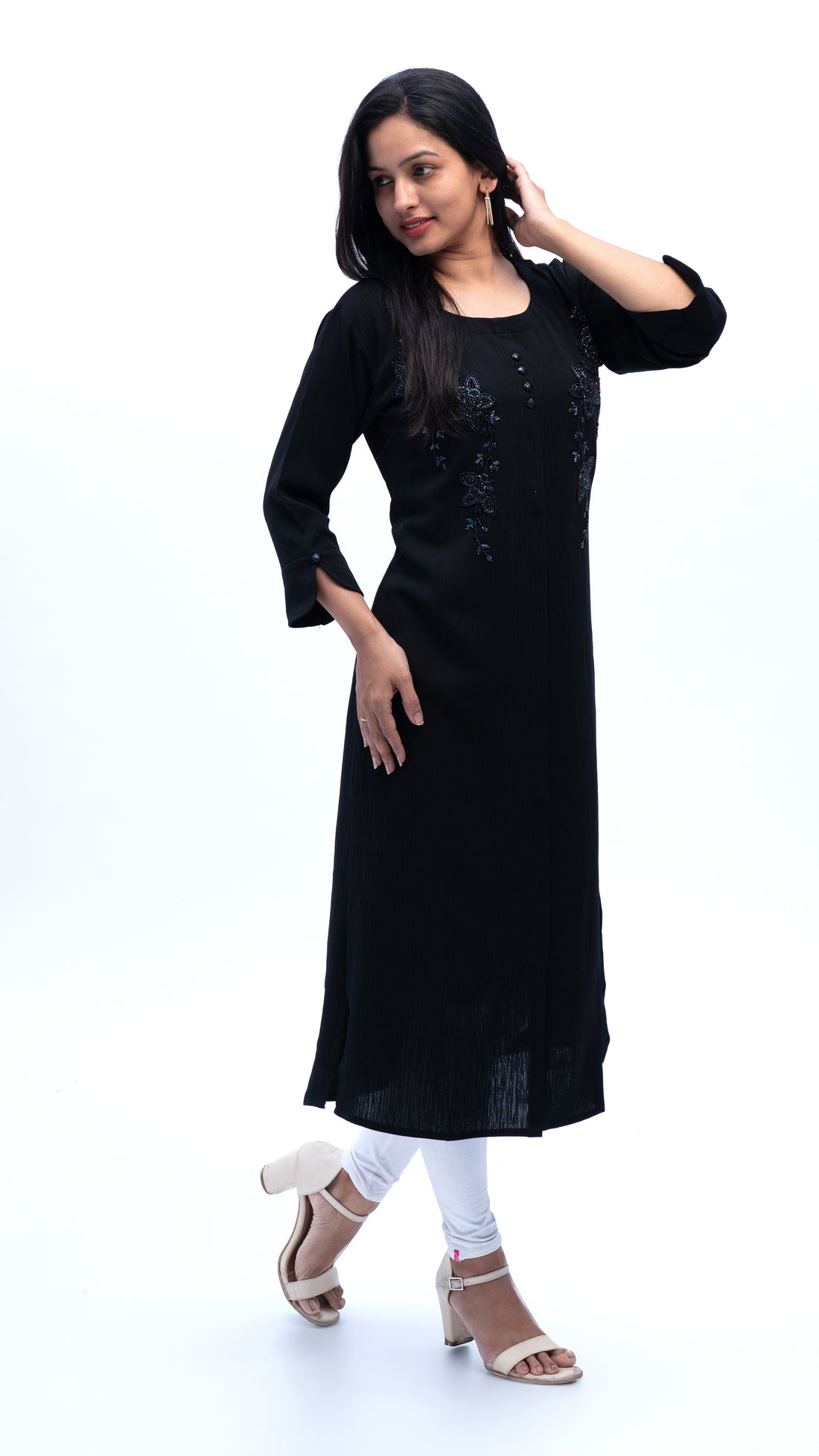 Midnight Bloom Black Kurti