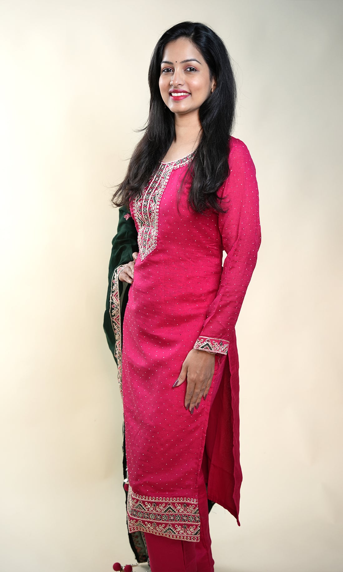 Embroidered Suit with Contrast Dupatta