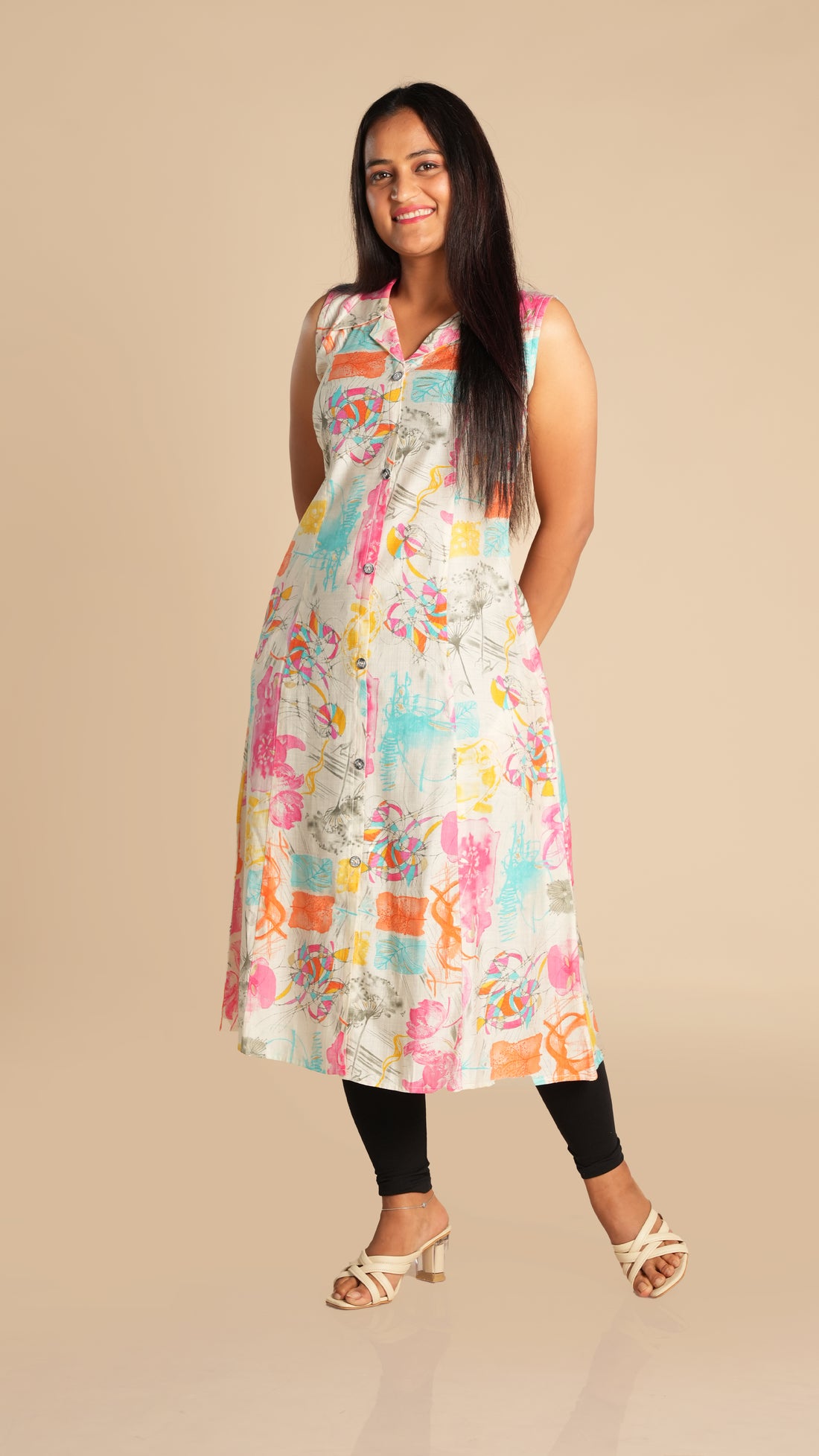Notched Collar Printed Kurta