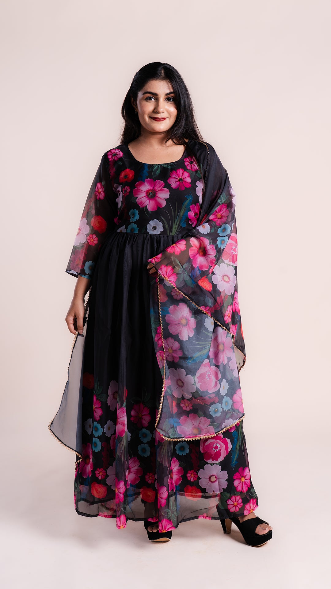 Floral Print Chiffon Frok