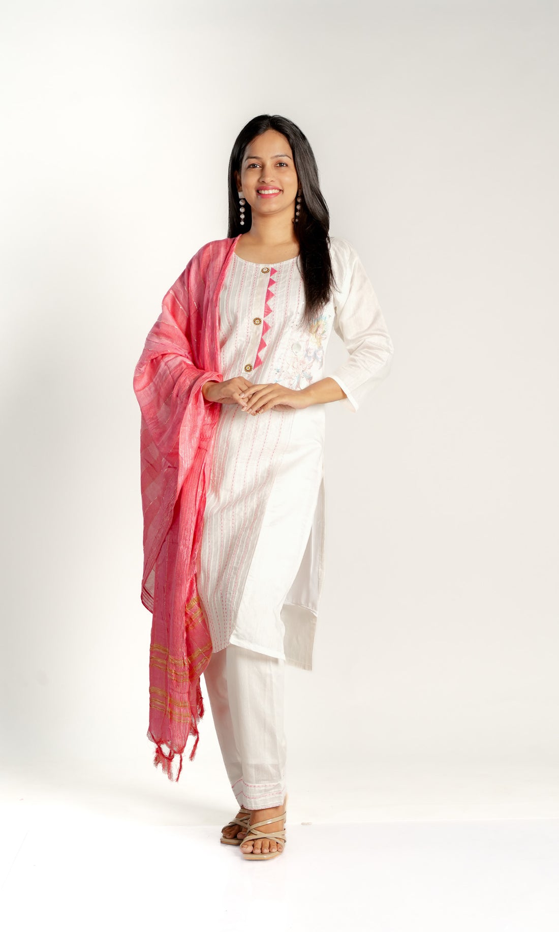 Cotton White Suit Set with Thread Worked Kurta