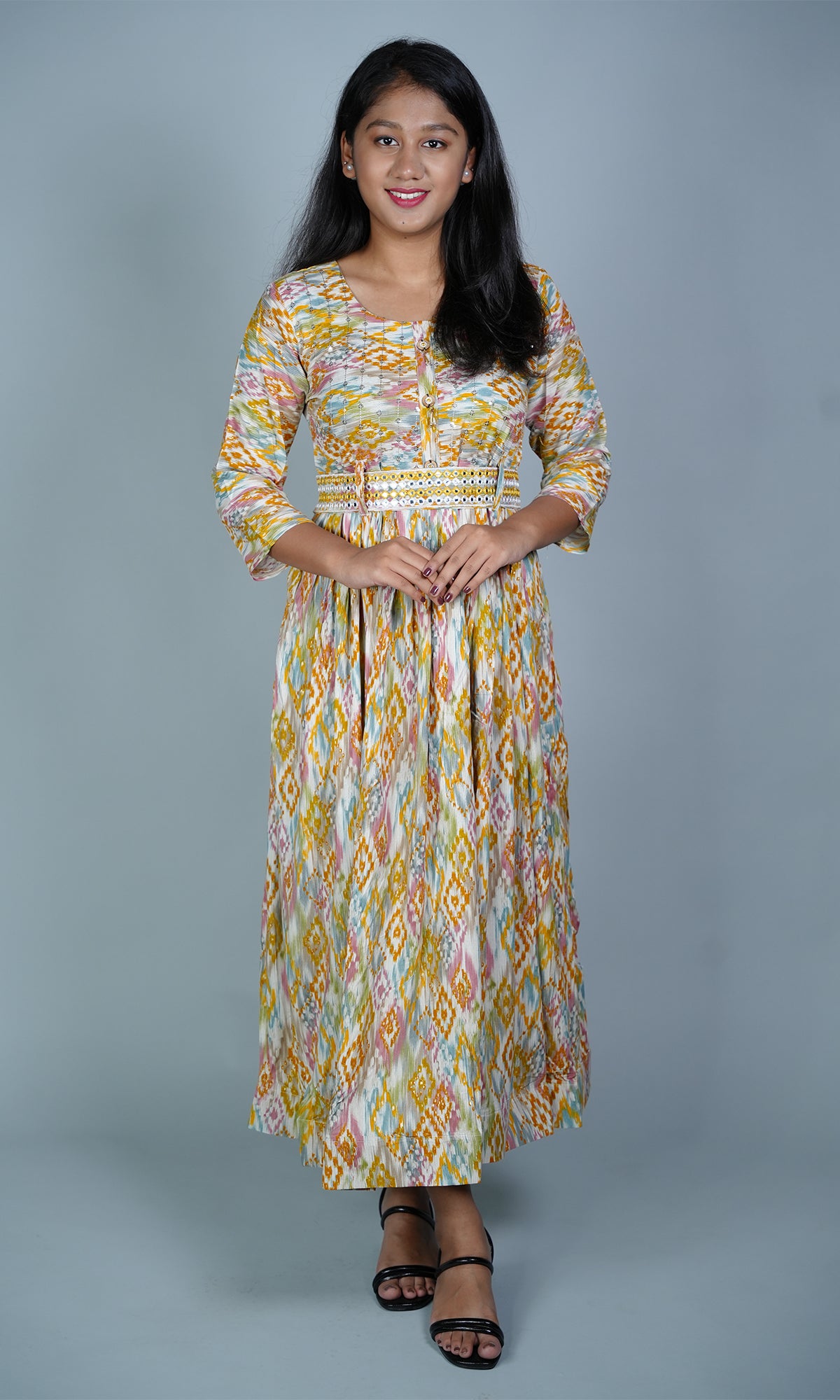 Fancy Print Ghera with Detachable Belt