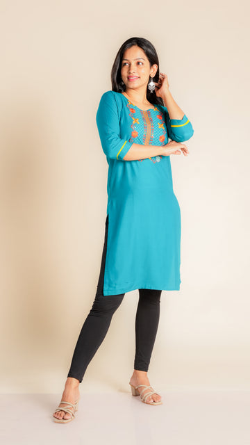 Rayon Kurti with Neck Embroidery