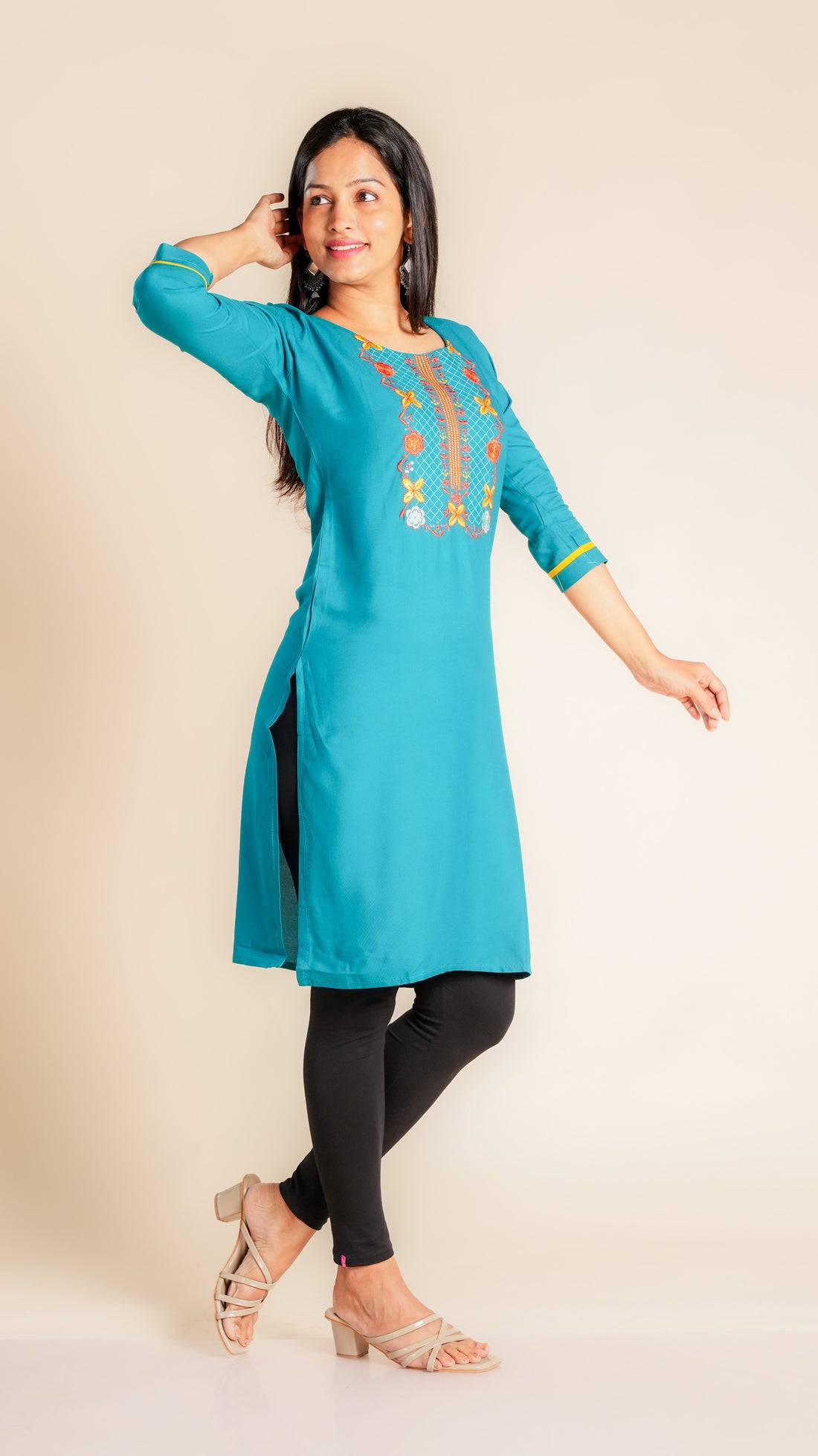 Rayon Kurti with Neck Embroidery