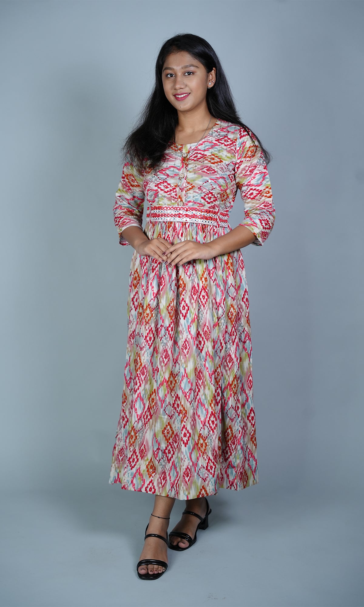 Fancy Print Ghera with Detachable Belt