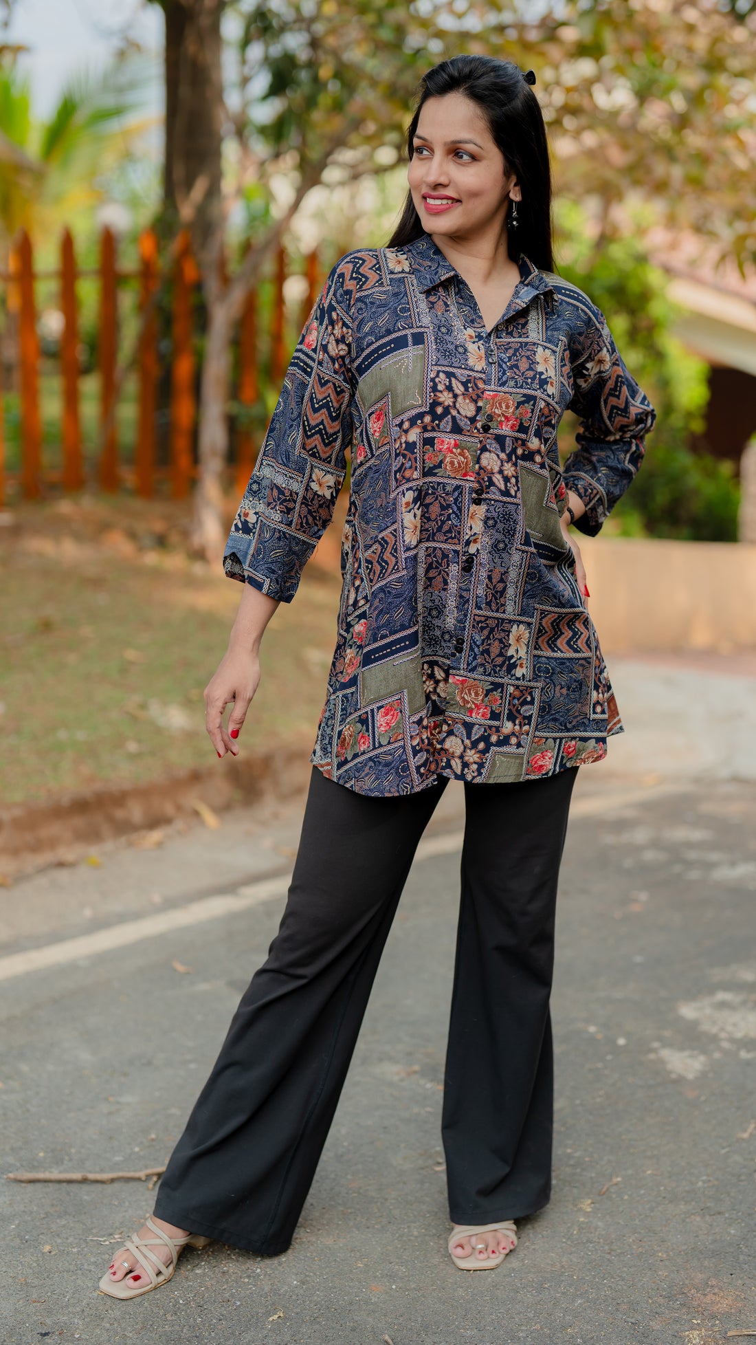 Rayon Printed Short Kurti with Johnny Collar