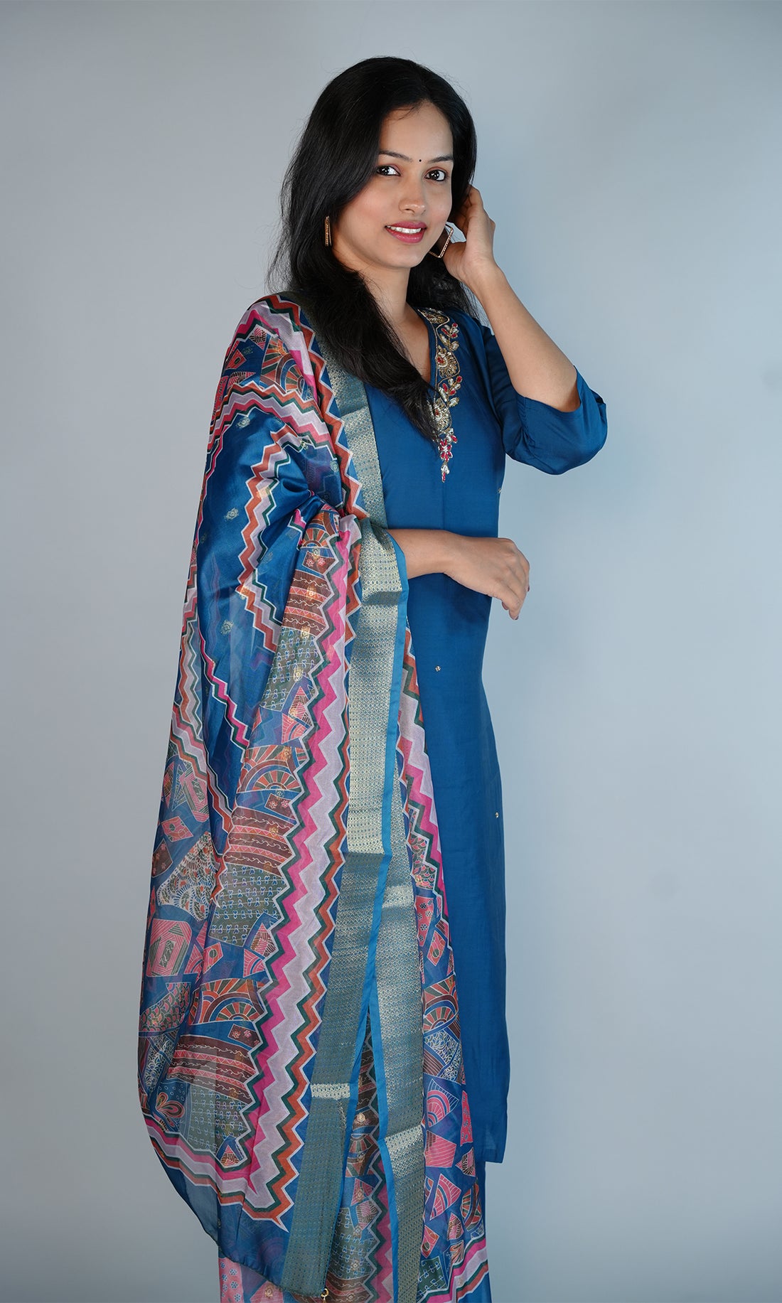 Silk Blend Suit Set with Digital Print Dupatta