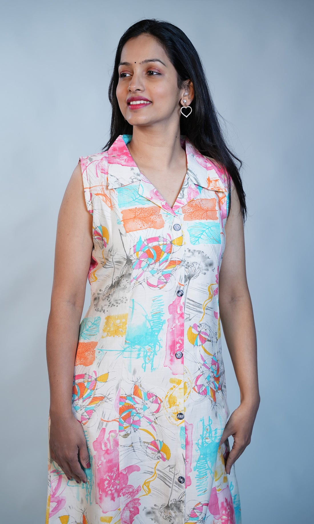 Notched Collar Printed Kurta