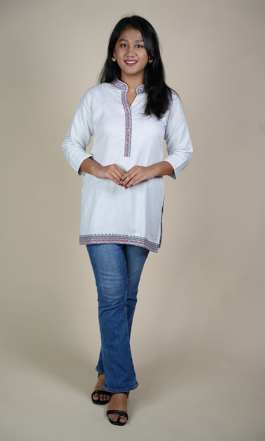 Collar Embroidered Short Kurti