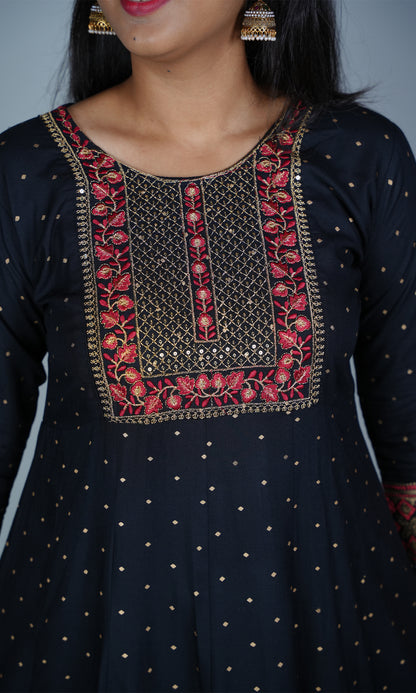 Rayon Ghera with Embroidery and Sequin Designed Neck