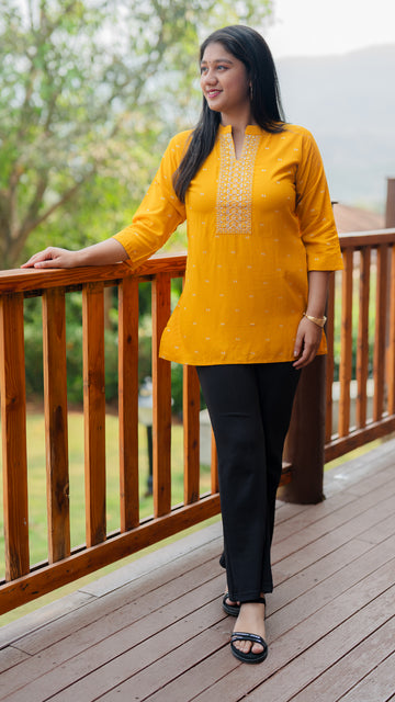 Stylish Neck Panel Short Kurti