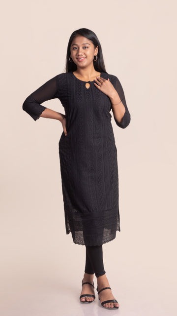 Black Chikankari Straight Kurta