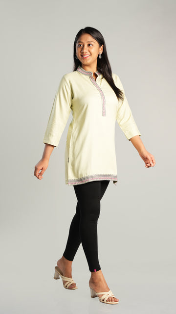 Embroidered Neck Collar Short Kurti