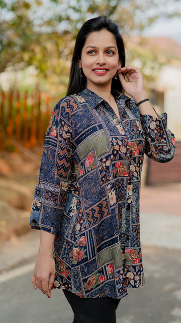 Rayon Printed Short Kurti with Johnny Collar