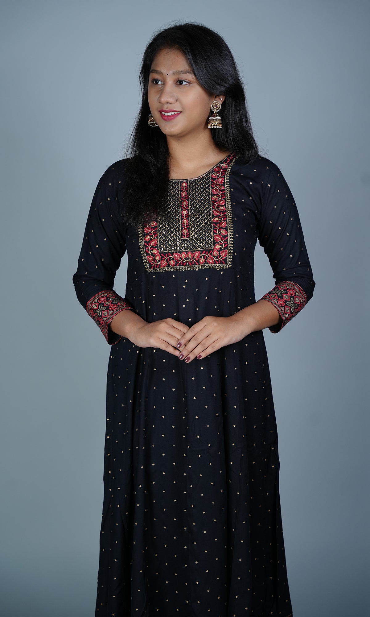 Rayon Ghera with Embroidery and Sequin Designed Neck