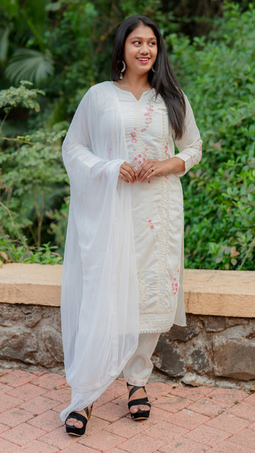 Floral Whisper Embroidery  Suit Set