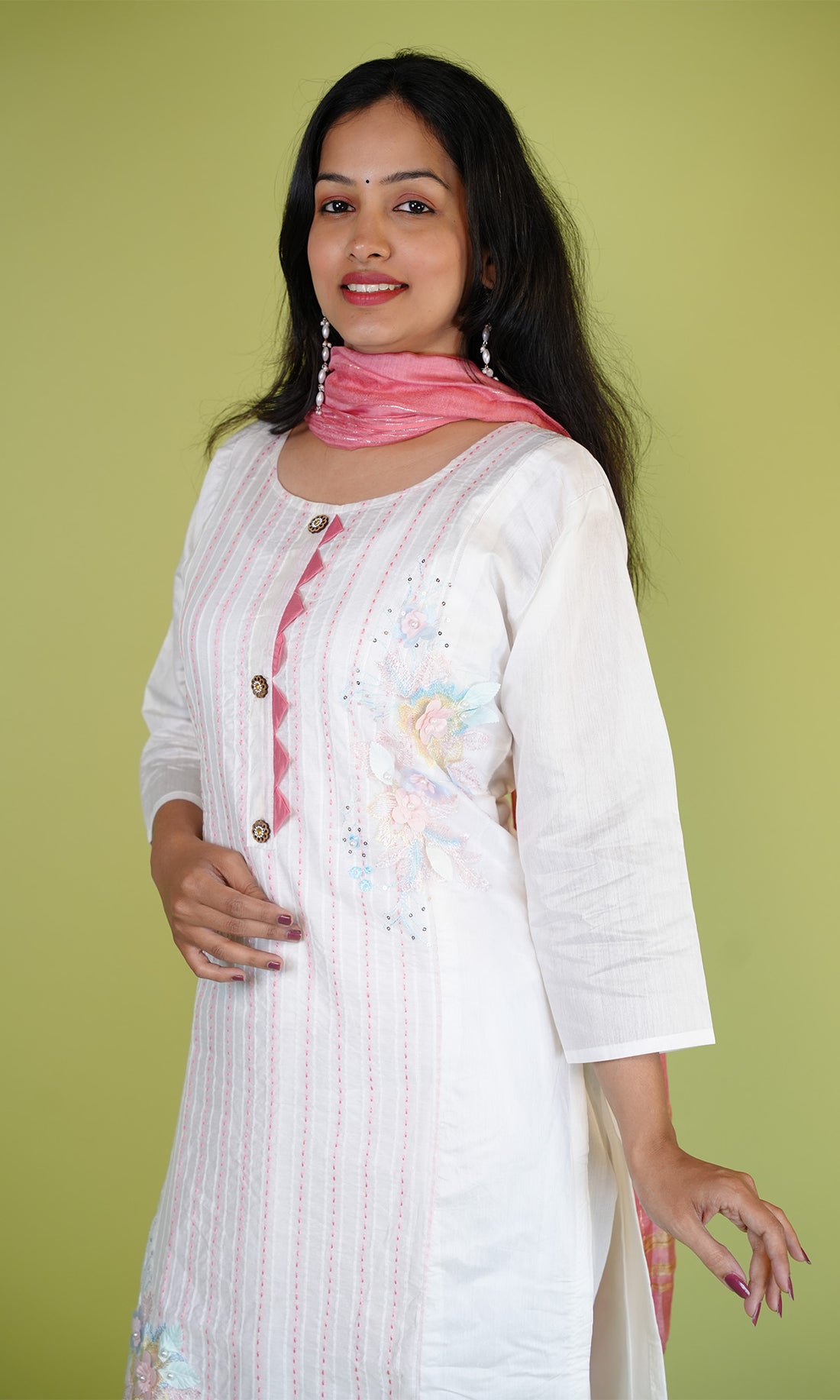 Cotton White Suit Set with Thread Worked Kurta