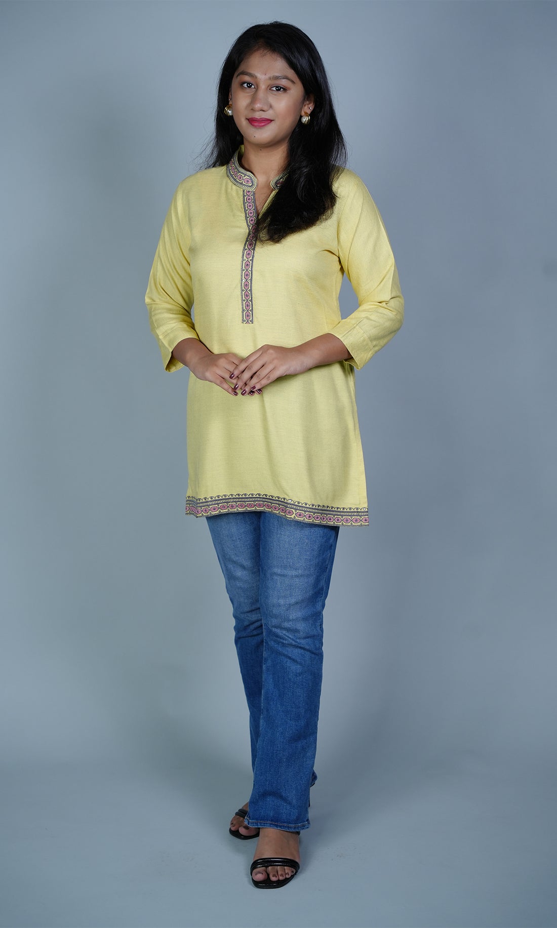 Collar Embroidered Short Kurti