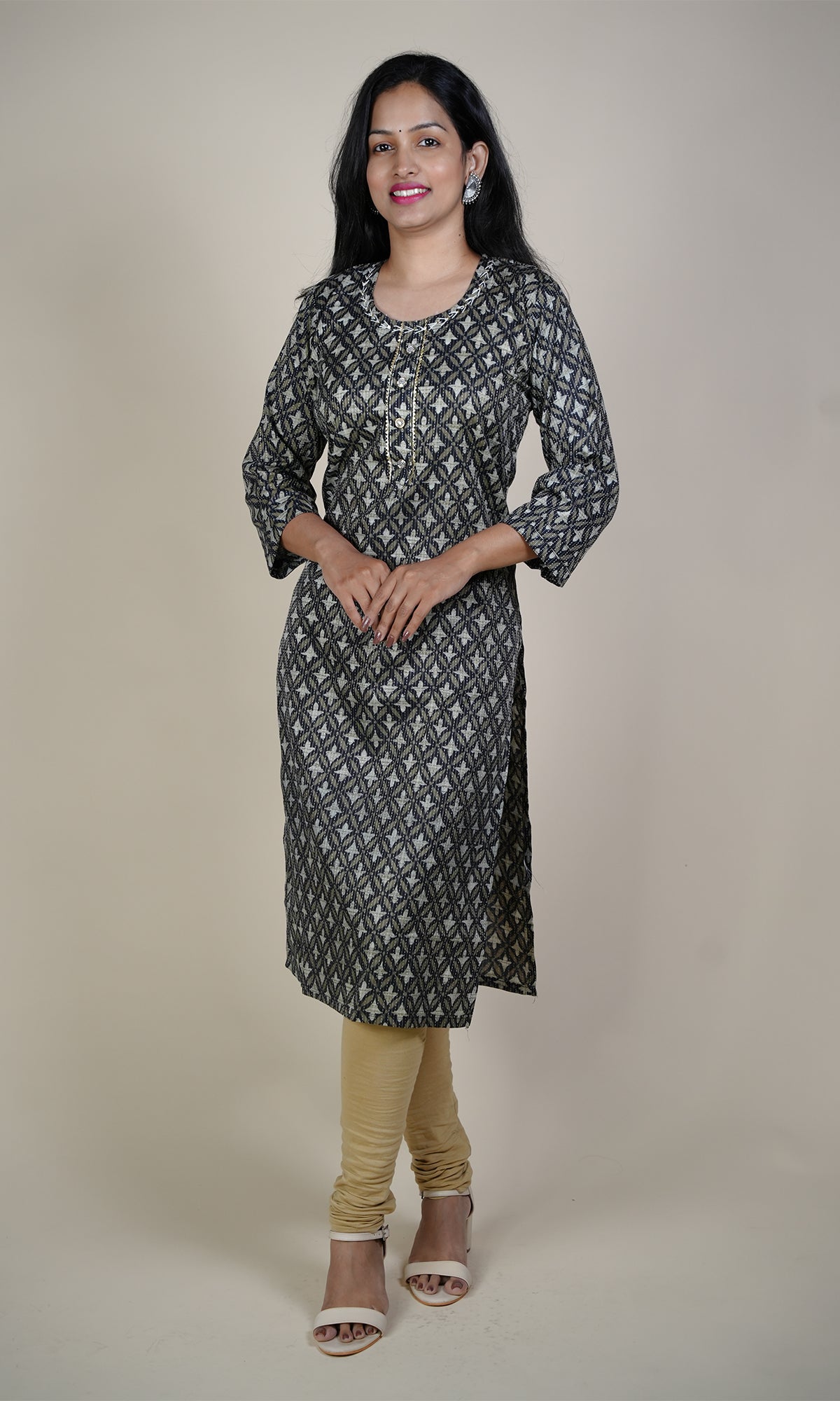 Cotton Katha Kurti with Geometric Print