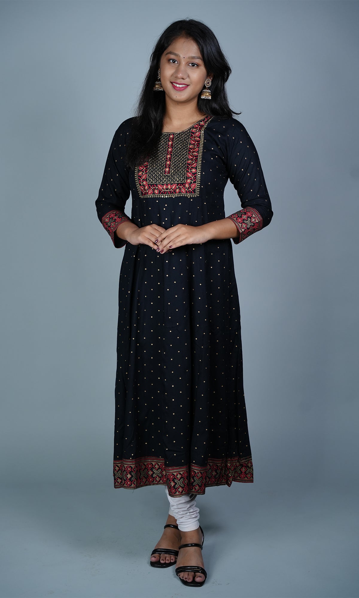 Rayon Ghera with Embroidery and Sequin Designed Neck