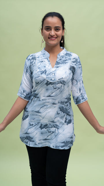Floral Printed Notch Neck Short Kurti