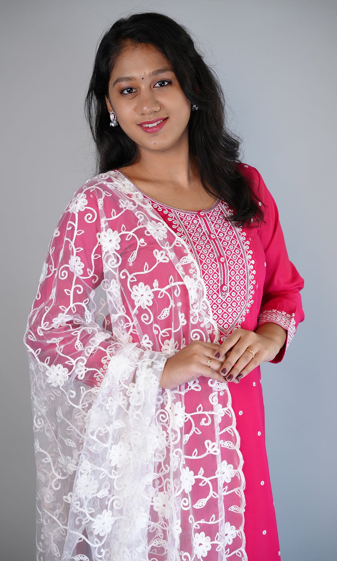 Sequined Embroidered Kurta Set with Floral Embroidered Dupatta