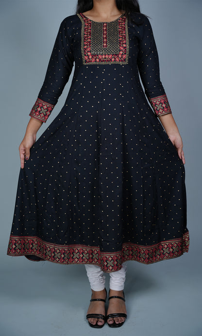 Rayon Ghera with Embroidery and Sequin Designed Neck