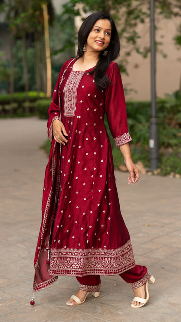 Heavy Jari Work Anarkali Suit Set
