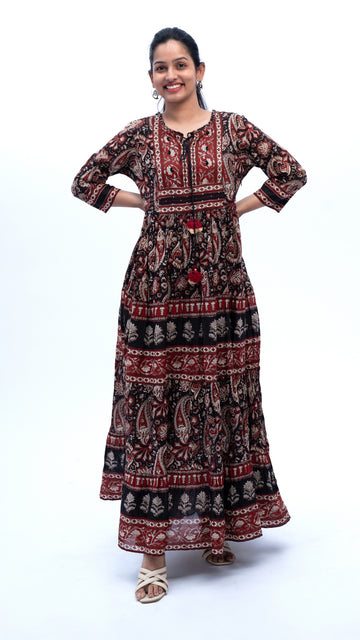 Ethnic Printed Flared Long Dress