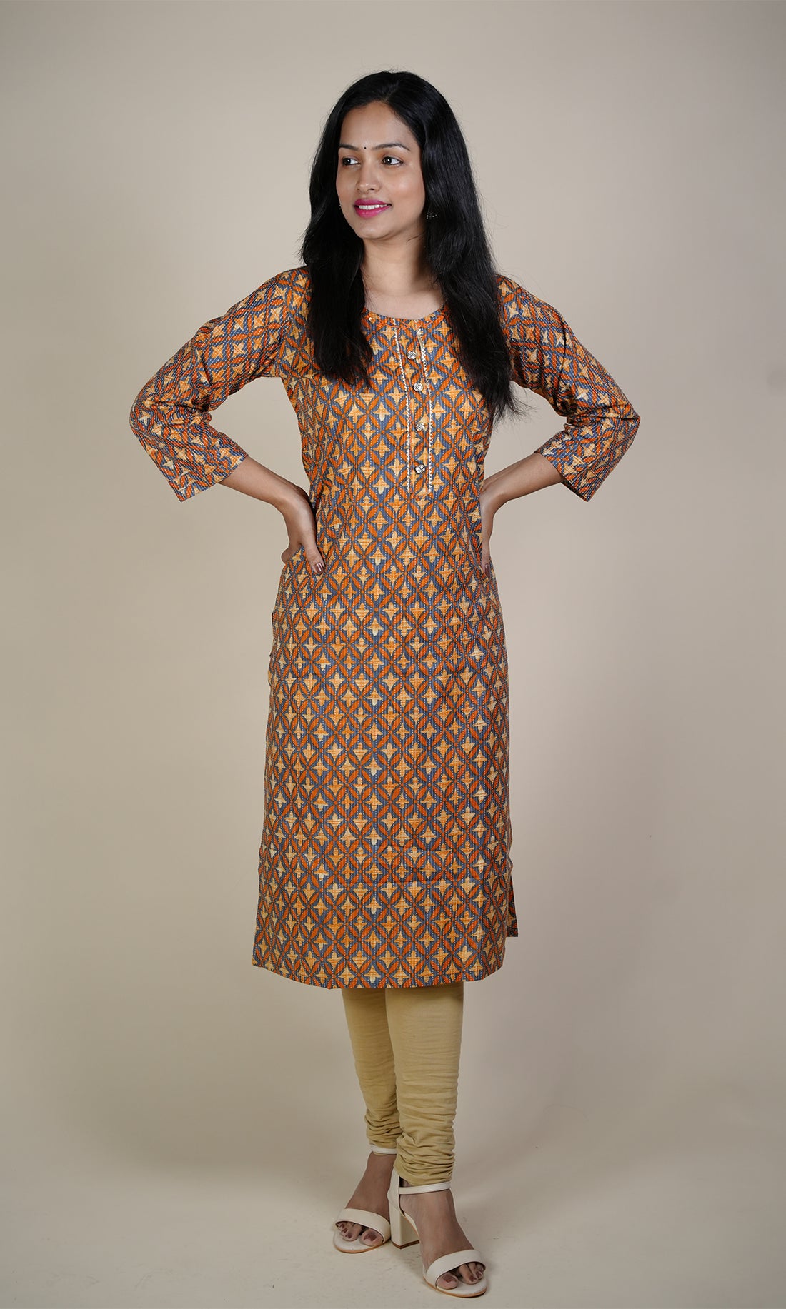 Cotton Katha Kurti with Geometric Print