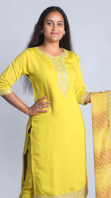 Mustard Yellow Embroidered Kurta Set with Dupatta