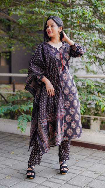 Black Patchwork Suit Set