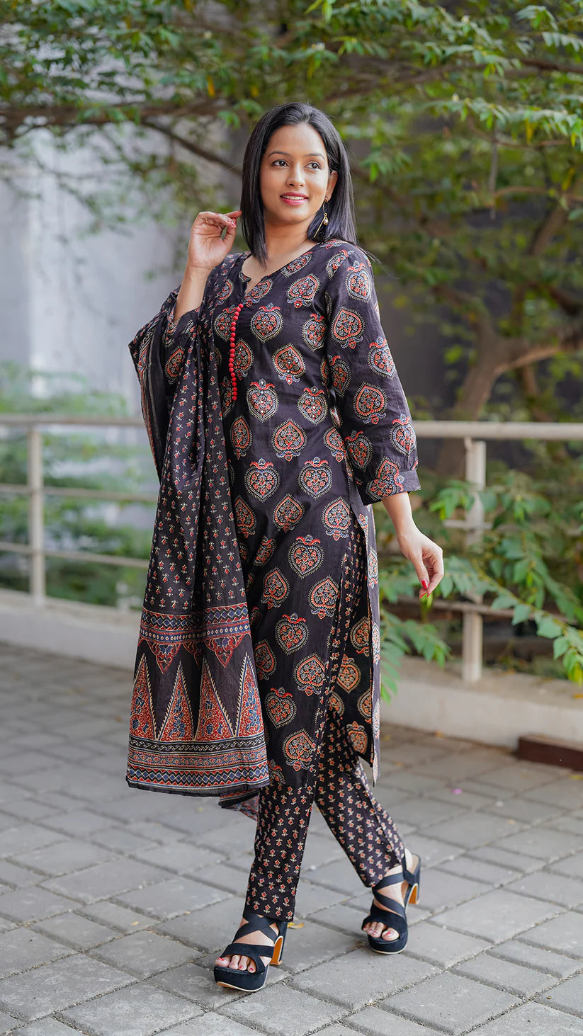 Black Patchwork Suit Set