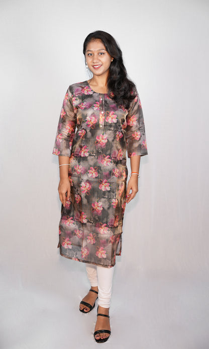 Floral Print Organza Kurti