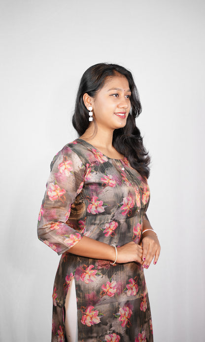 Floral Print Organza Kurti