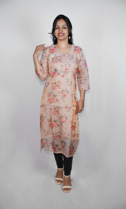 Floral Print Organza Kurti