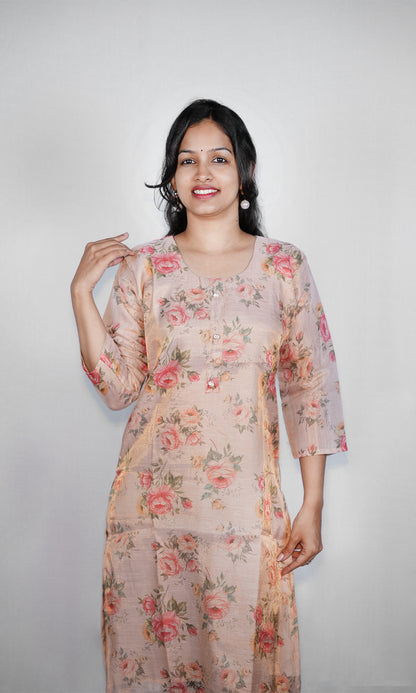 Floral Print Organza Kurti