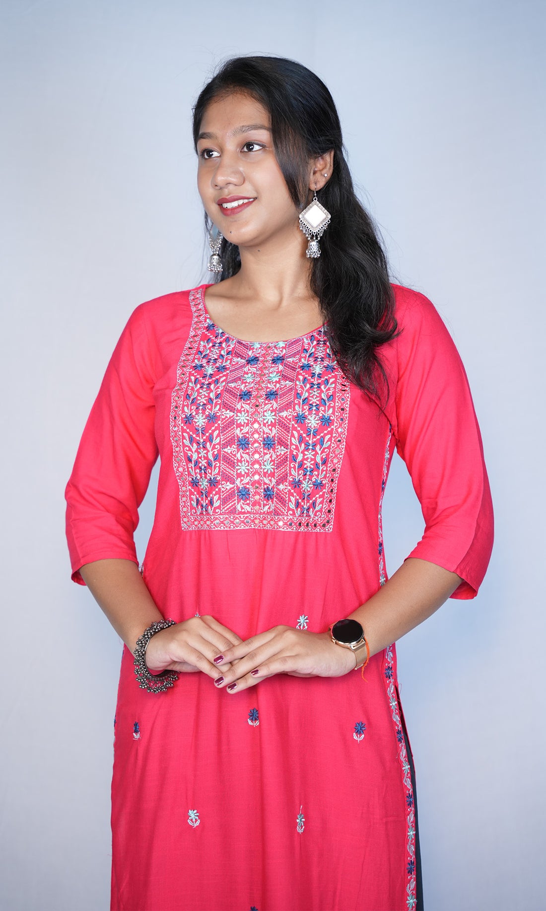 Embroidered Neck Simple Kurti