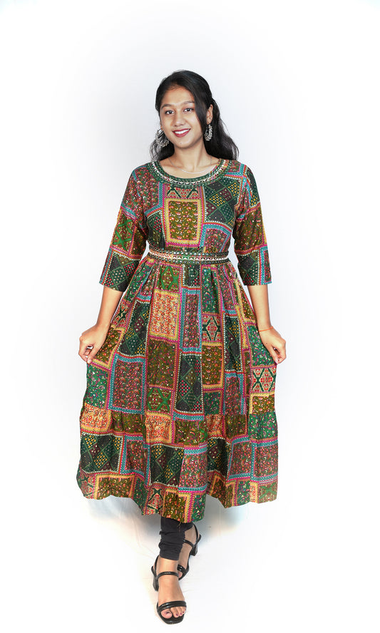 Rajasthani Print Long Kurti with Detachable Belt