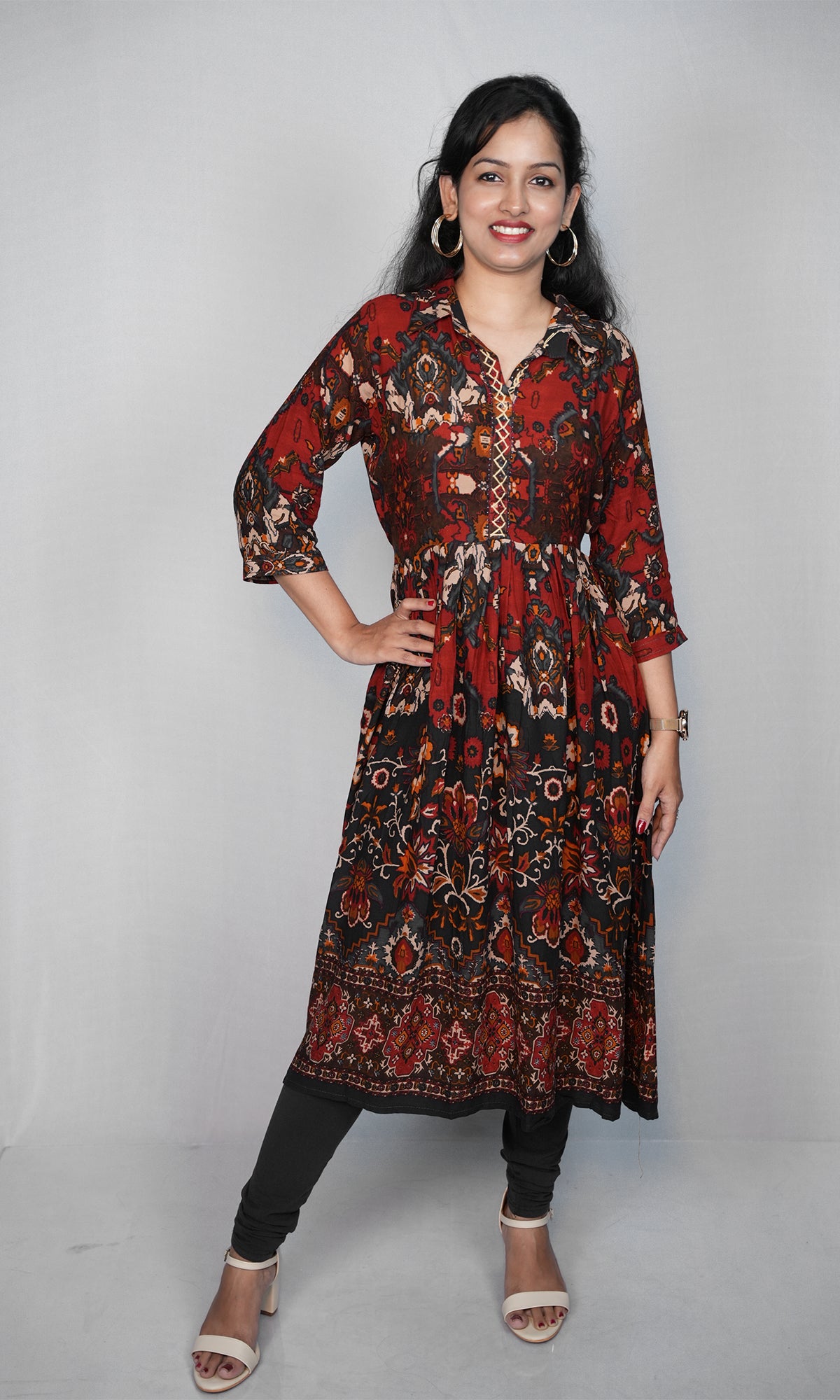 Frok Style Flare Kurti with Collared Neck