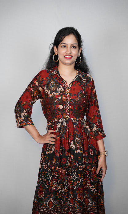 Frok Style Flare Kurti with Collared Neck