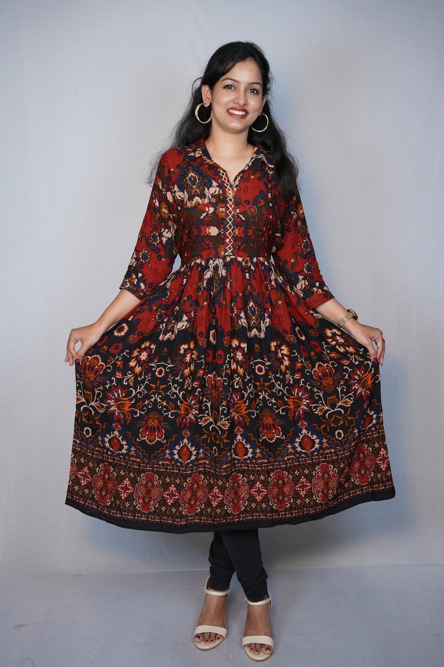 Frok Style Flare Kurti with Collared Neck