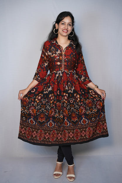 Frok Style Flare Kurti with Collared Neck