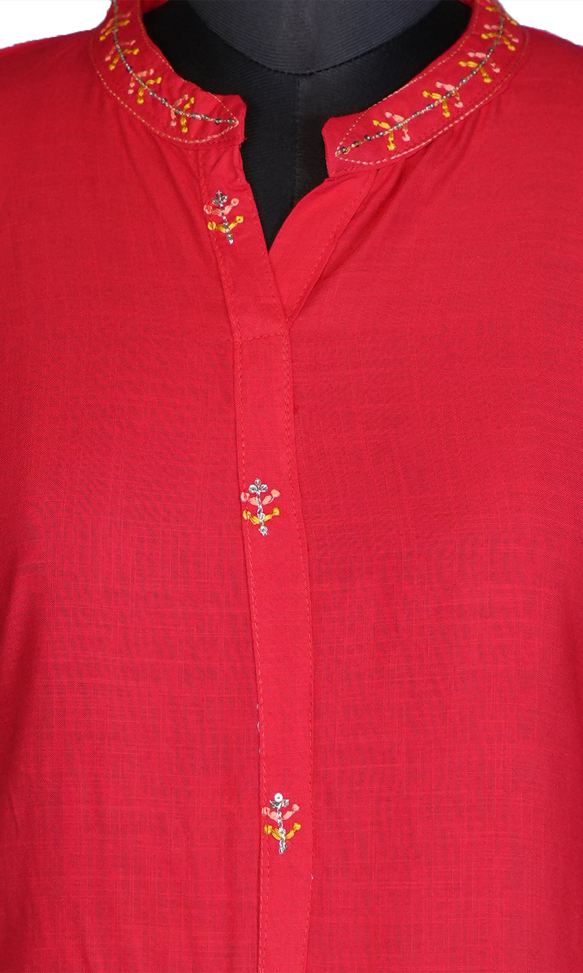 Rayon Slub Kurti with Embroidered Chinese Collar