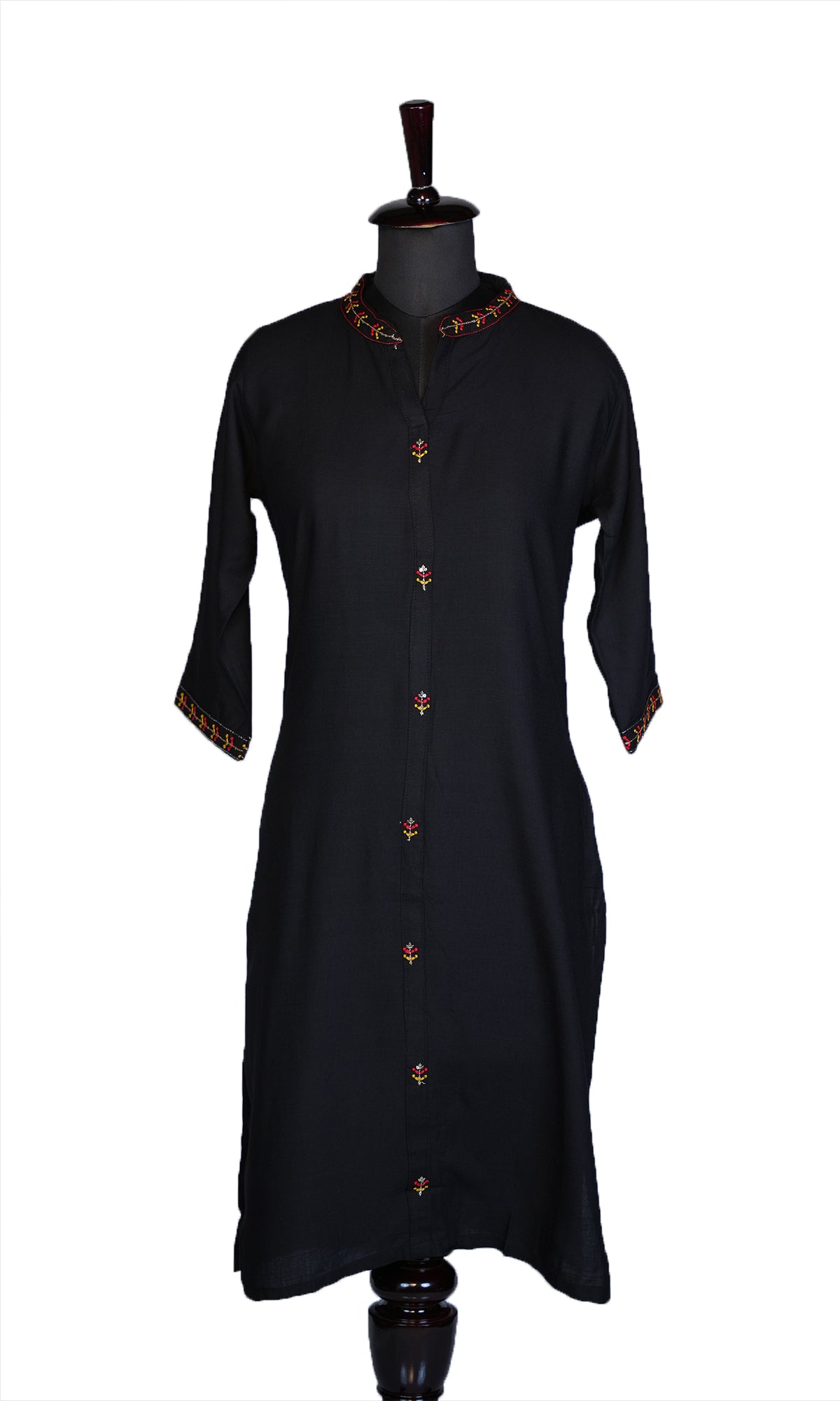 Rayon Slub Kurti with Embroidered Chinese Collar