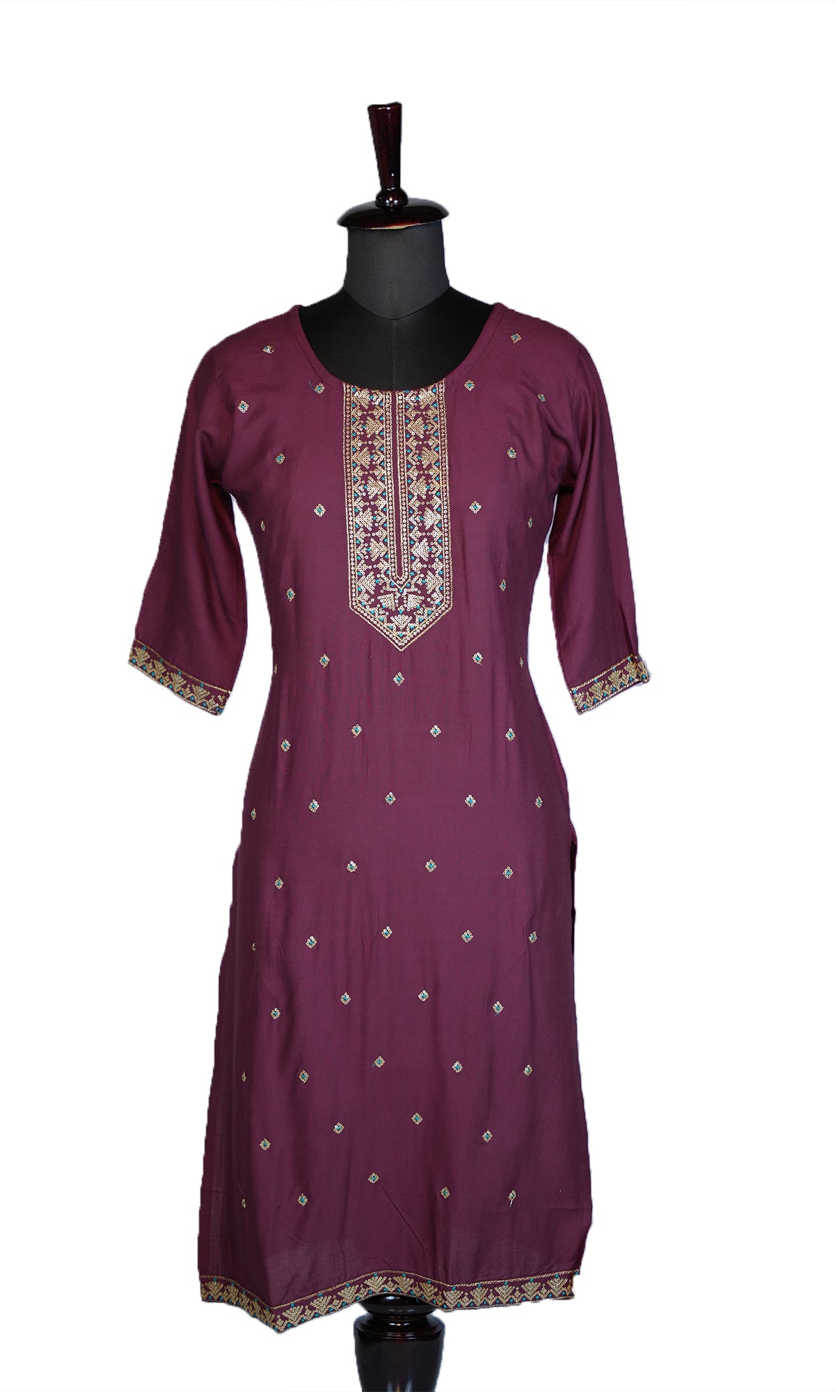 Rayon Slub Kurti with Sequin Neck Design